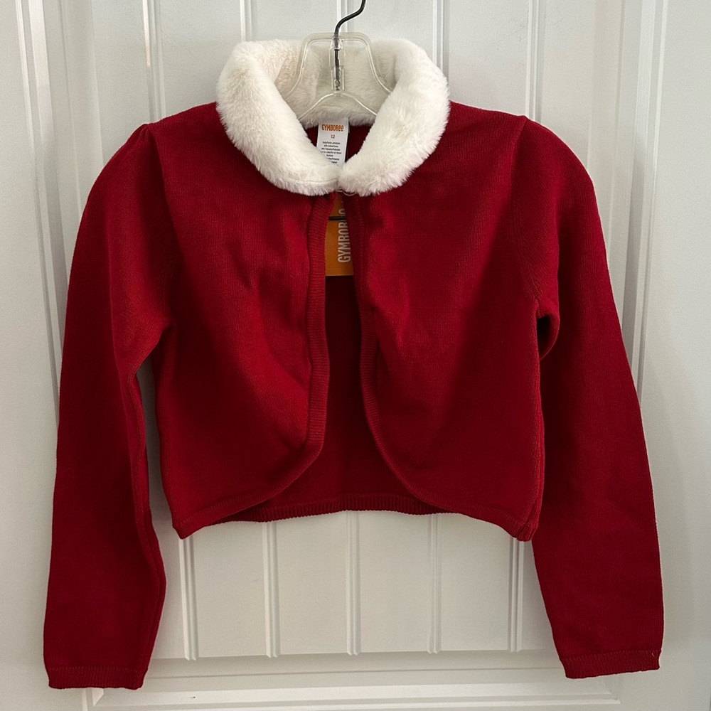Festive Gymboree Cropped Red Cardigan Sweater Size 12